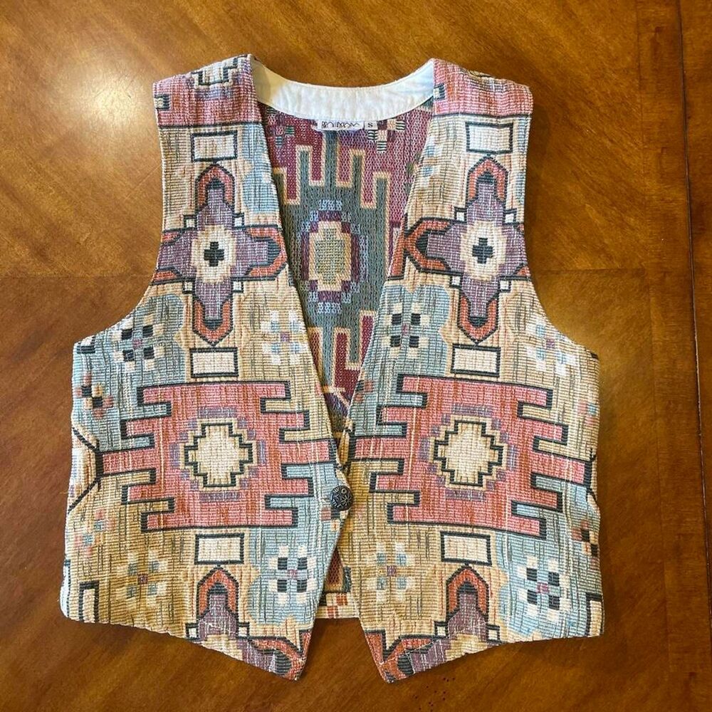 Vintage 1990s Brownstone Studio Aztec western tapestry style vest